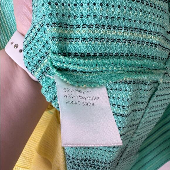 Ming Wang Large/X-Large Green & Yellow Stripe Knit Crew Neck Pullover Poncho Top - Picture 10 of 11